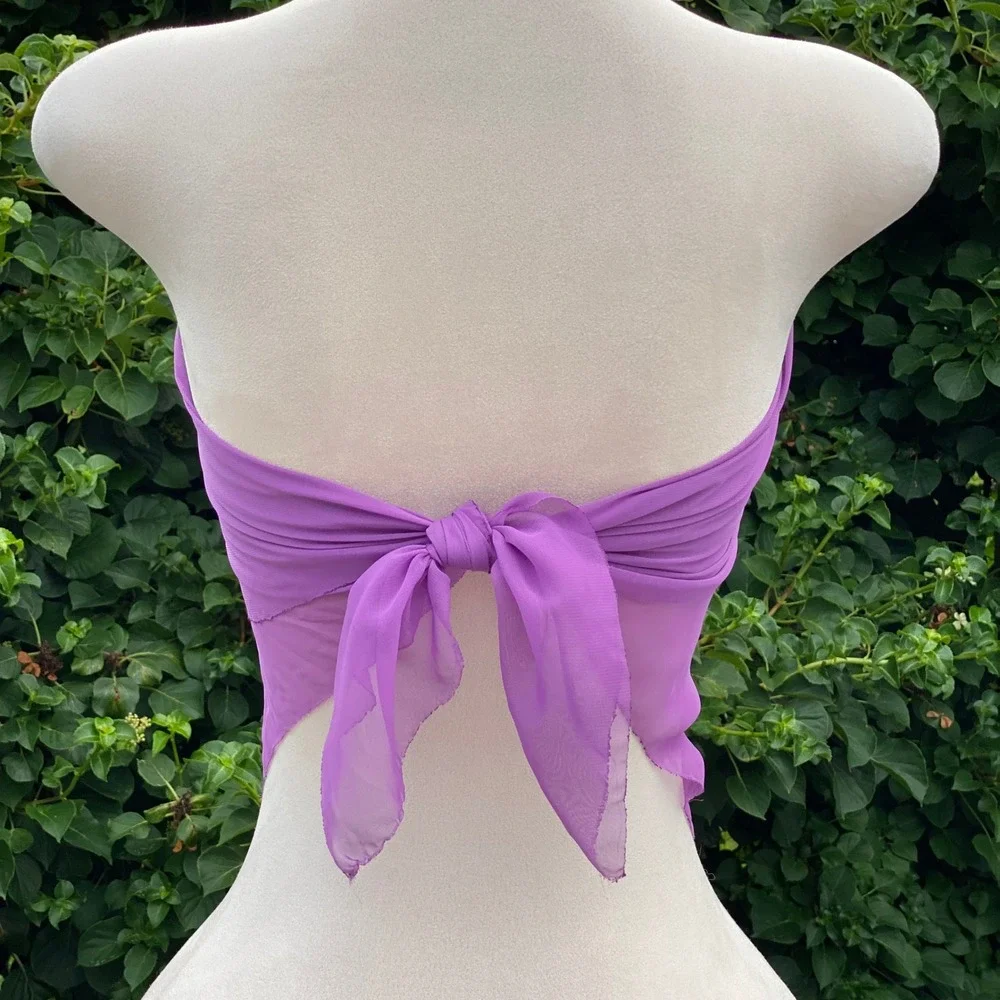 Y2K Scarf Top Women's OS Purple Micromesh Sarong Festival Fairycore Sheer Beachy